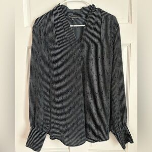 Adrianna Papell Navy and White Striped Blouse